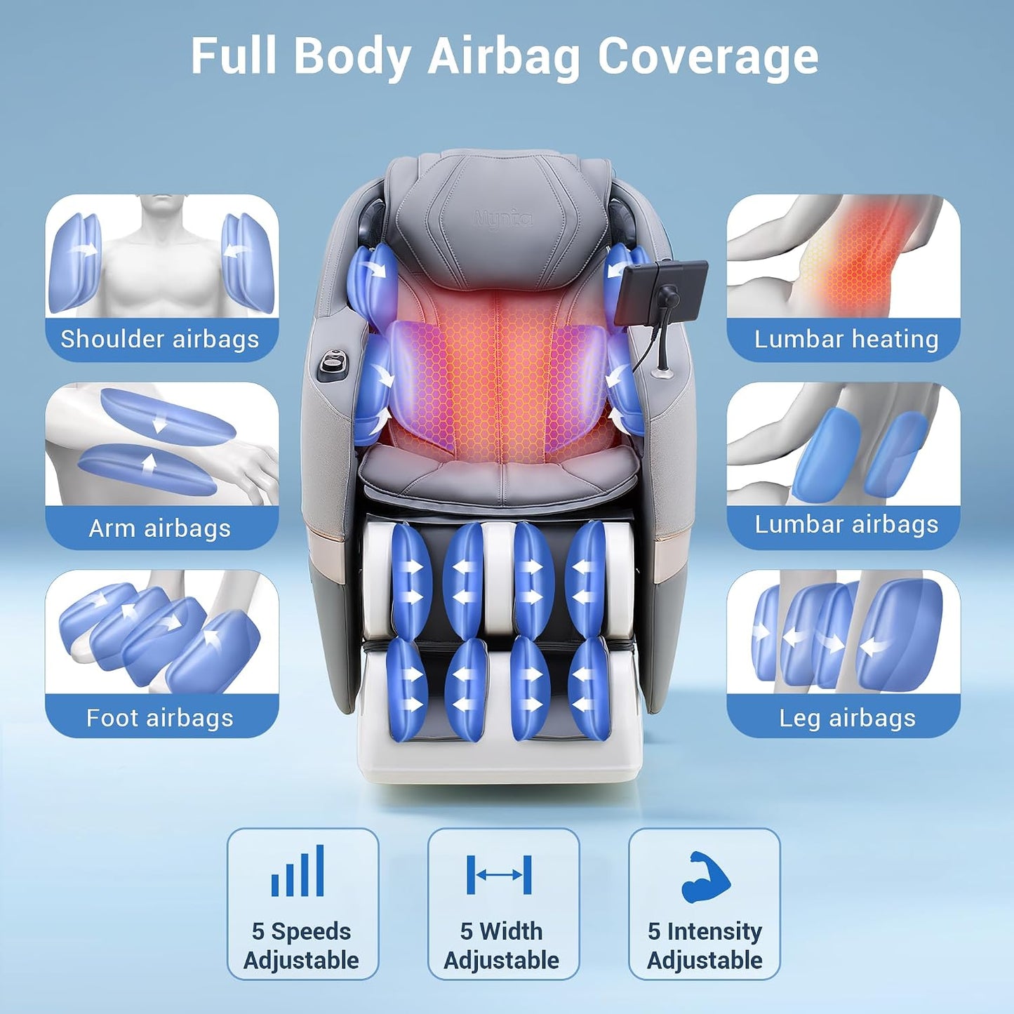 Massage Chair Full Body, 170° Flexible SL Track Shiatsu 3D Massage Chairs with Zero Gravity, Bluetooth Speaker, Airbags & Heating, Mc1650(Grey)