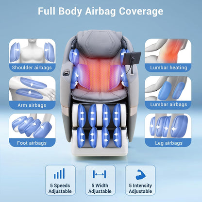 Massage Chair Full Body, 170° Flexible SL Track Shiatsu 3D Massage Chairs with Zero Gravity, Bluetooth Speaker, Airbags & Heating, Mc1650(Grey)