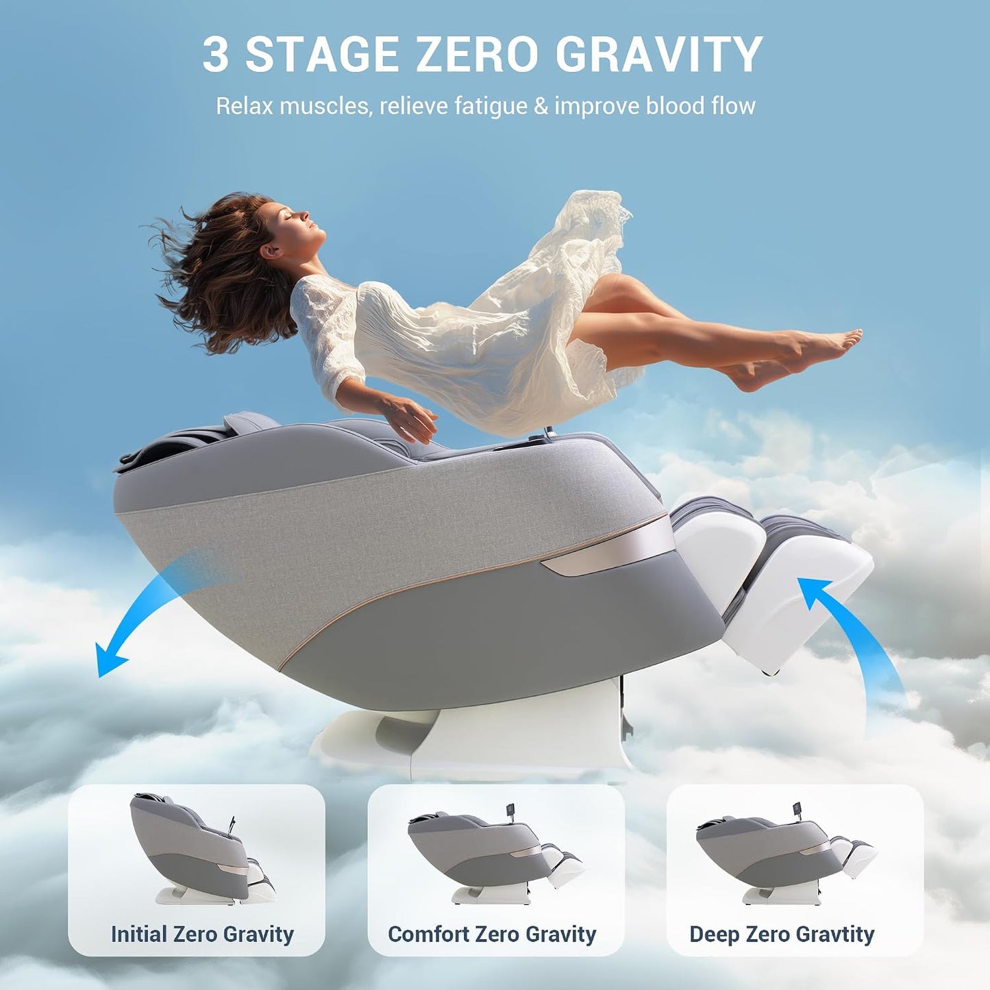 Massage Chair Full Body, 170° Flexible SL Track Shiatsu 3D Massage Chairs with Zero Gravity, Bluetooth Speaker, Airbags & Heating, Mc1650(Grey)