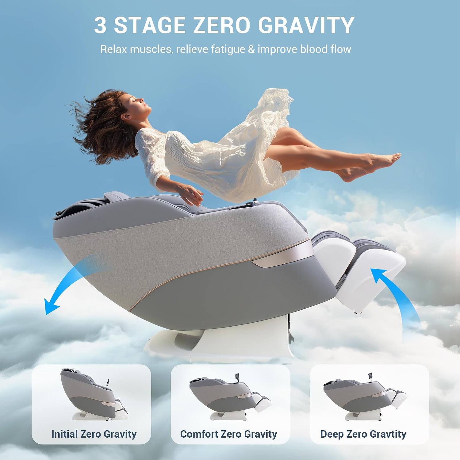 Massage Chair Full Body, 170° Flexible SL Track Shiatsu 3D Massage Chairs with Zero Gravity, Bluetooth Speaker, Airbags & Heating, Mc1650(Grey)