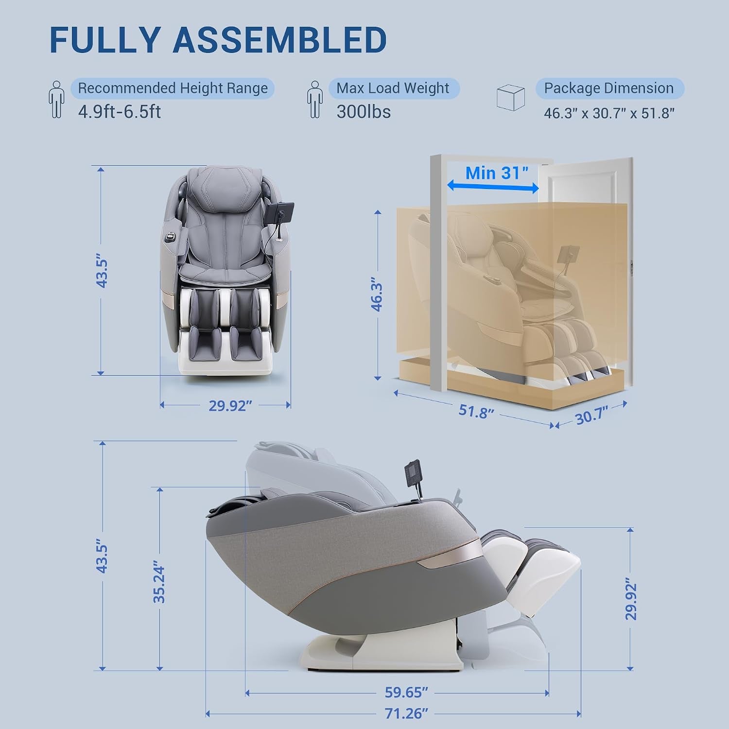 Massage Chair Full Body, 170° Flexible SL Track Shiatsu 3D Massage Chairs with Zero Gravity, Bluetooth Speaker, Airbags & Heating, Mc1650(Grey)