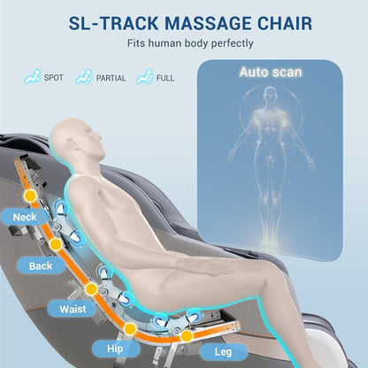Massage Chair Full Body, 170° Flexible SL Track Shiatsu 3D Massage Chairs with Zero Gravity, Bluetooth Speaker, Airbags & Heating, Mc1650(Grey)