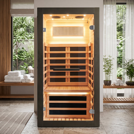 HOSAUNA HF4 1-Person Low EMF FAR Infrared Sauna with 8 Graphene Heaters, Starry Ceiling Lights & Bluetooth Speakers